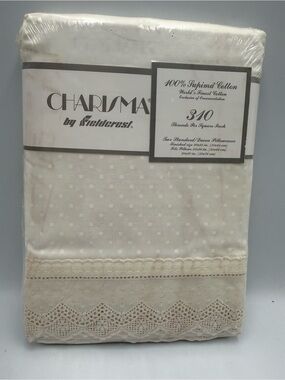Vintage NOS Off White Fieldcrest Charisma Lace Two Standard/Queen Pillowcases